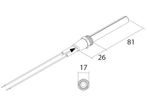 PSx-7-120-W Houtpellets keramische ontsteker - Tekening